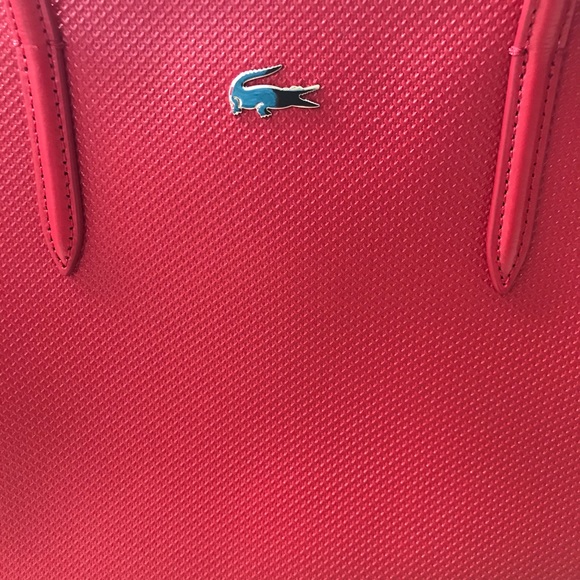 Lacoste Red Leather Tote Bag, OS - Picture 8 of 9